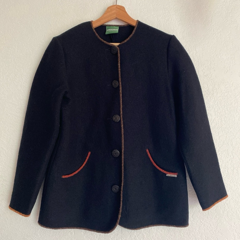 Geiger Austria Boiled Wool Black Jacket Button SZ 38